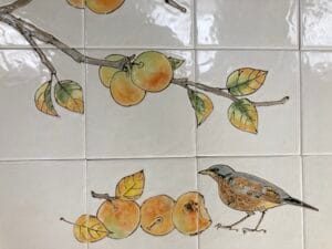 Hand decorated tiles Fieldfare
