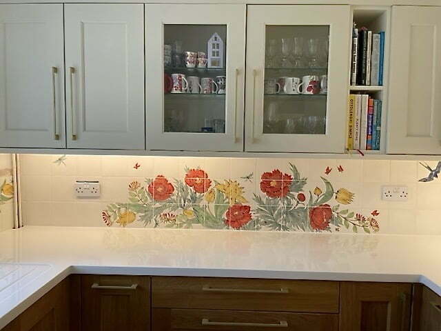 Floral kitchen counter tiles