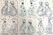 Cats + dogs handprinted tiles.