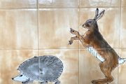 Hare and hedgehog kitchen tiles.
