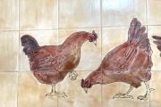 Chickens stove tile panel detail